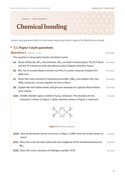 Exam Questions: chemical bonding chapter opener with the Fe2Cl6 dimer and its dative bonds
