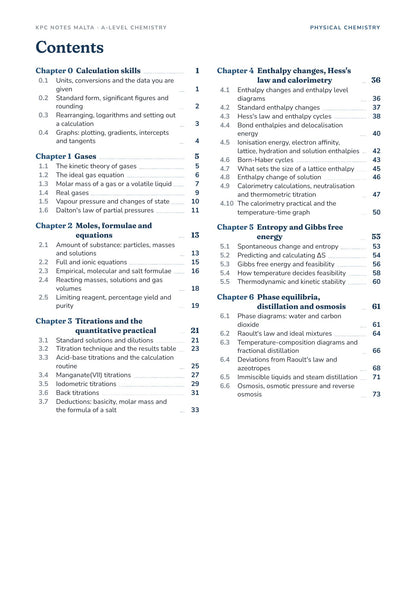 Physical Chemistry Note Pack contents, Chapters 0 to 6