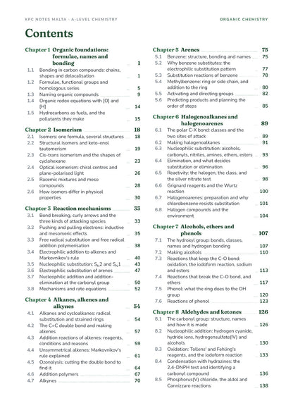 Organic Chemistry Note Pack contents, Chapters 1 to 8