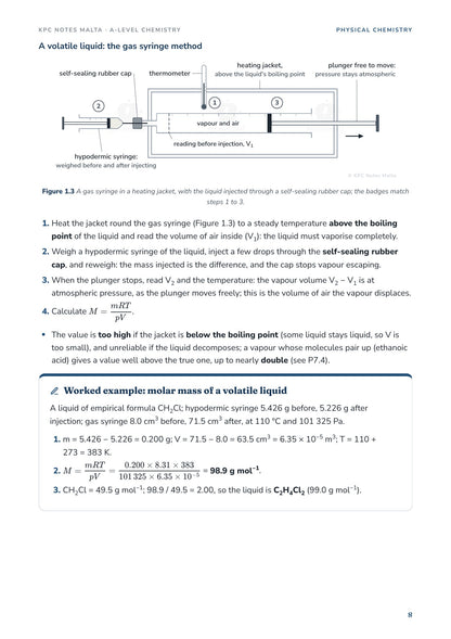 Molar mass of a volatile liquid: labelled gas syringe apparatus and a worked example