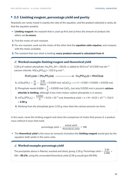 Limiting reagent and percentage yield, with two worked examples
