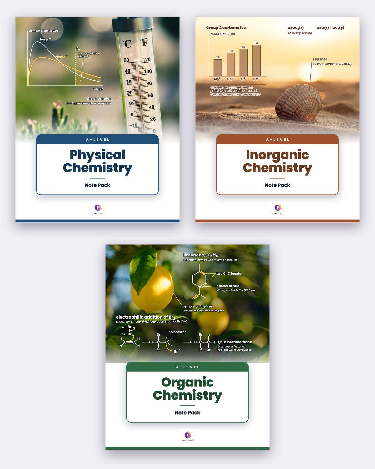 A-Level Chemistry Note Packs: Physical, Inorganic and Organic Chemistry