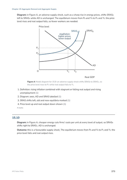 Answer Booklet: model answers on AD and AS, with a stagflation diagram (page 273)