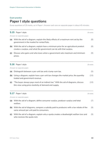 Exam Questions: Paper I style essay questions of 25 marks (page 60)