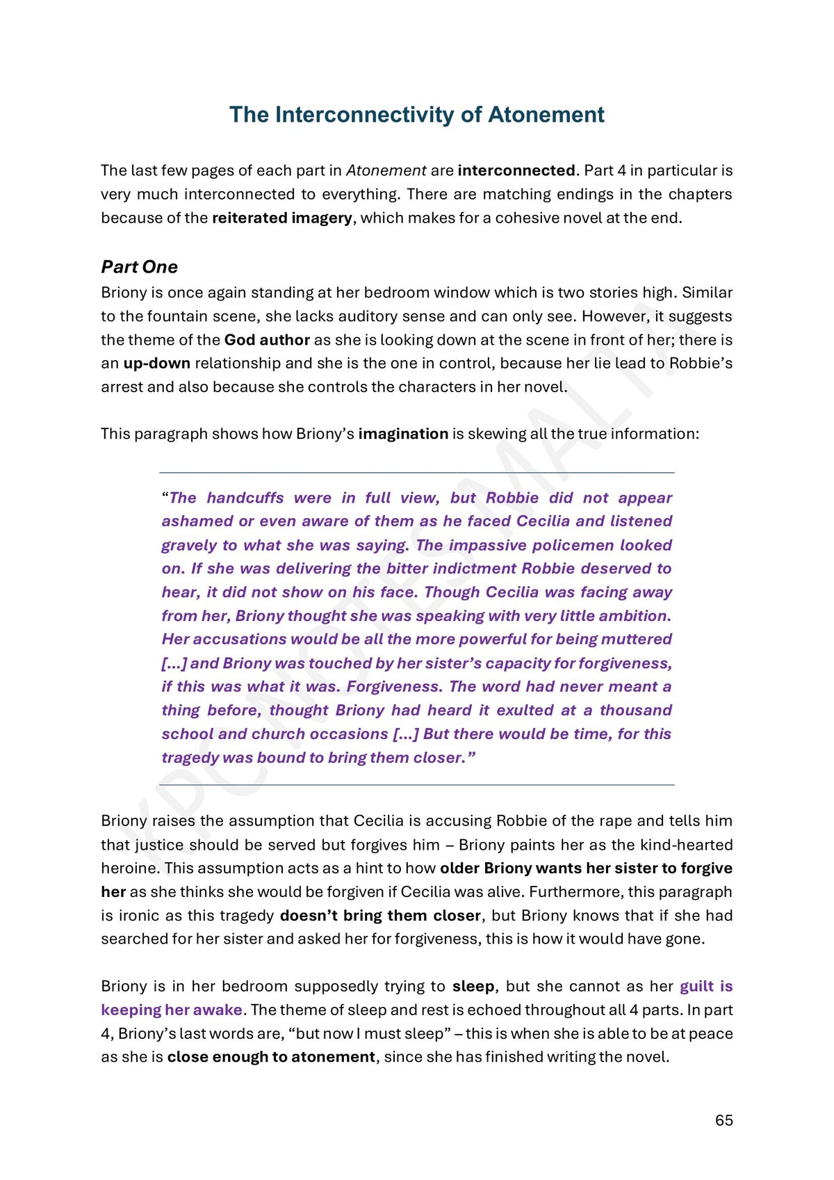 Notes – Part Four: how the endings of each part interconnect (notes page 65)