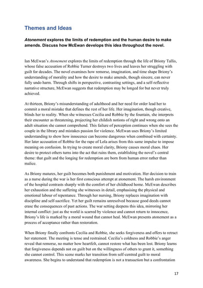 Model Essays – Themes and Ideas: the limits of redemption (model essays page 17)