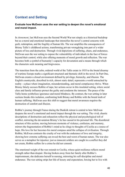 Model Essays – Context and Setting: the war setting and its moral impact (model essays page 40)
