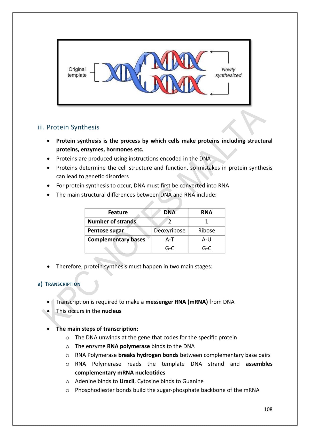Genetics: protein synthesis and transcription (page 108)