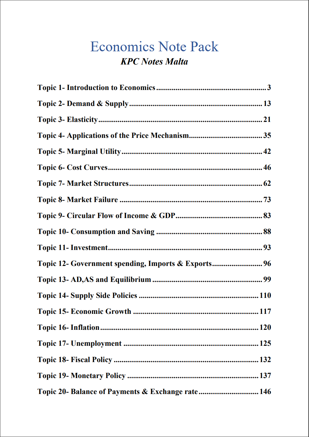 Economics Intermediate Note-pack