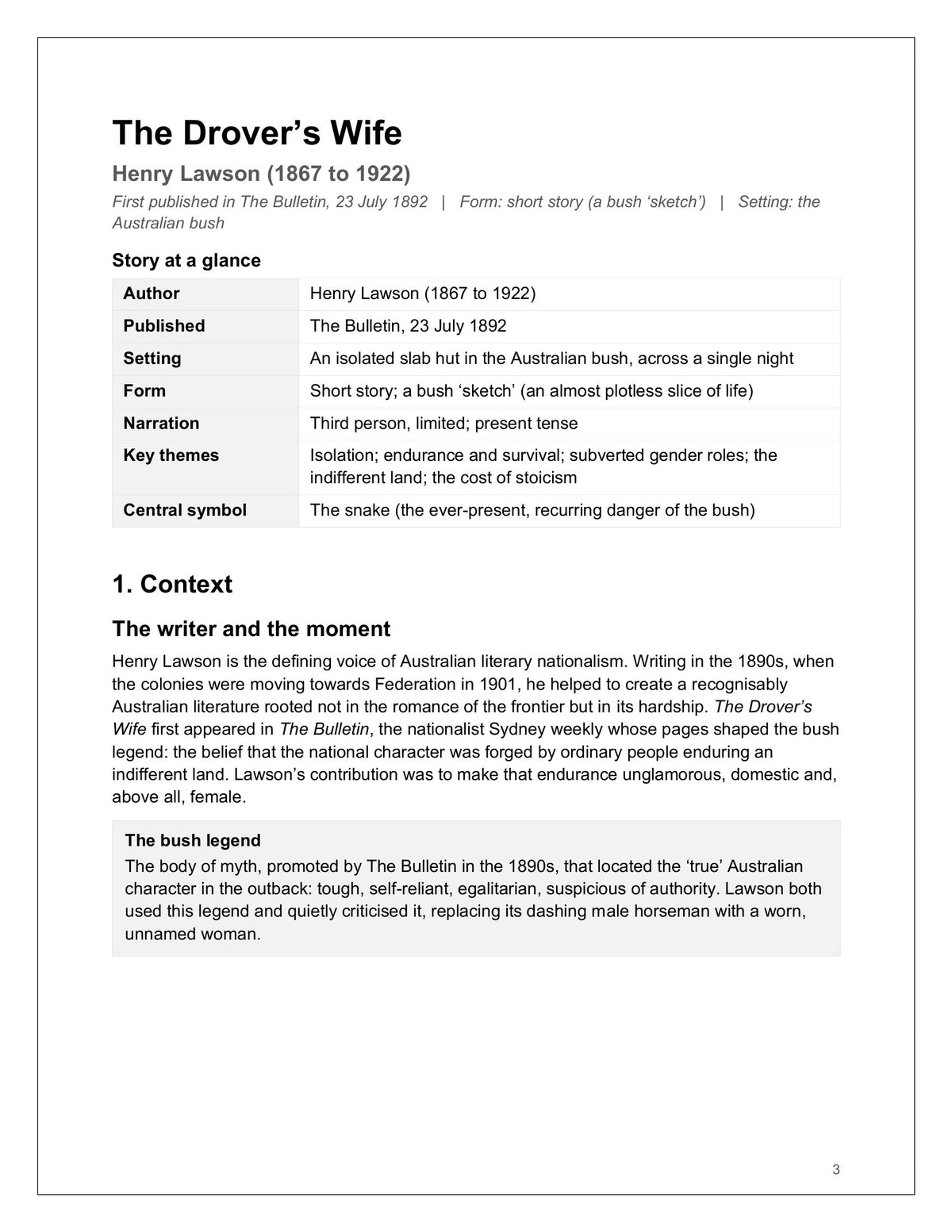 Literature: The Drover's Wife — story at a glance and context (page 3)