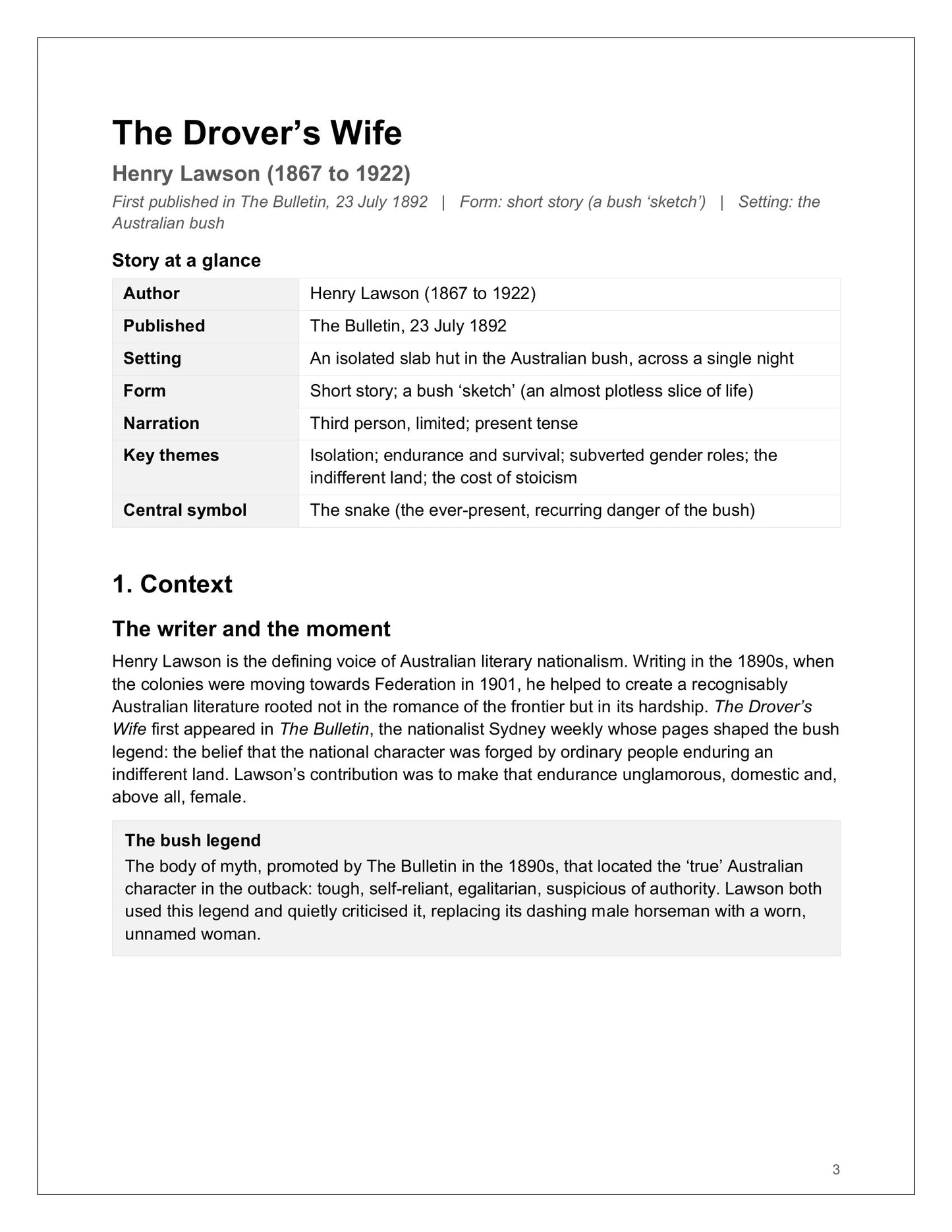 Literature: The Drover's Wife — story at a glance and context (page 3)