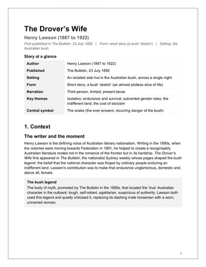 Literature: The Drover's Wife — story at a glance and context (page 3)