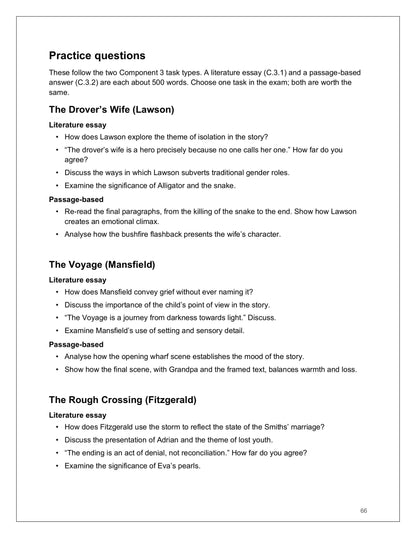 Literature: practice questions on every set story (page 66)