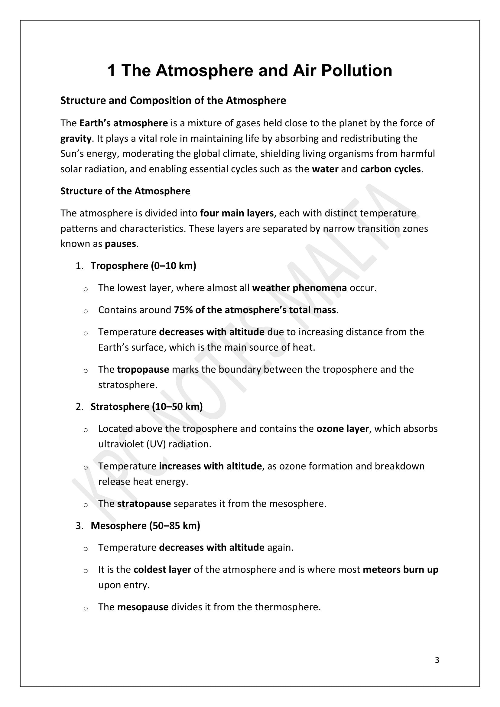 The Atmosphere and Air Pollution: the four layers of the atmosphere (page 3)