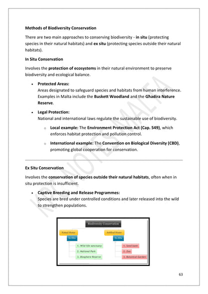 Biodiversity: in situ and ex situ conservation, with Maltese examples (page 63)