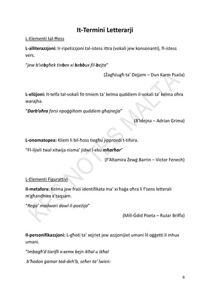 It-Termini Letterarji: l-elementi tal-ħoss u l-elementi figurattivi (paġna 8)