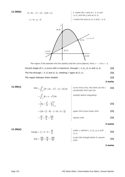 Answer Booklet: the area between a curve and a line, with the graph and the marks (page 133)