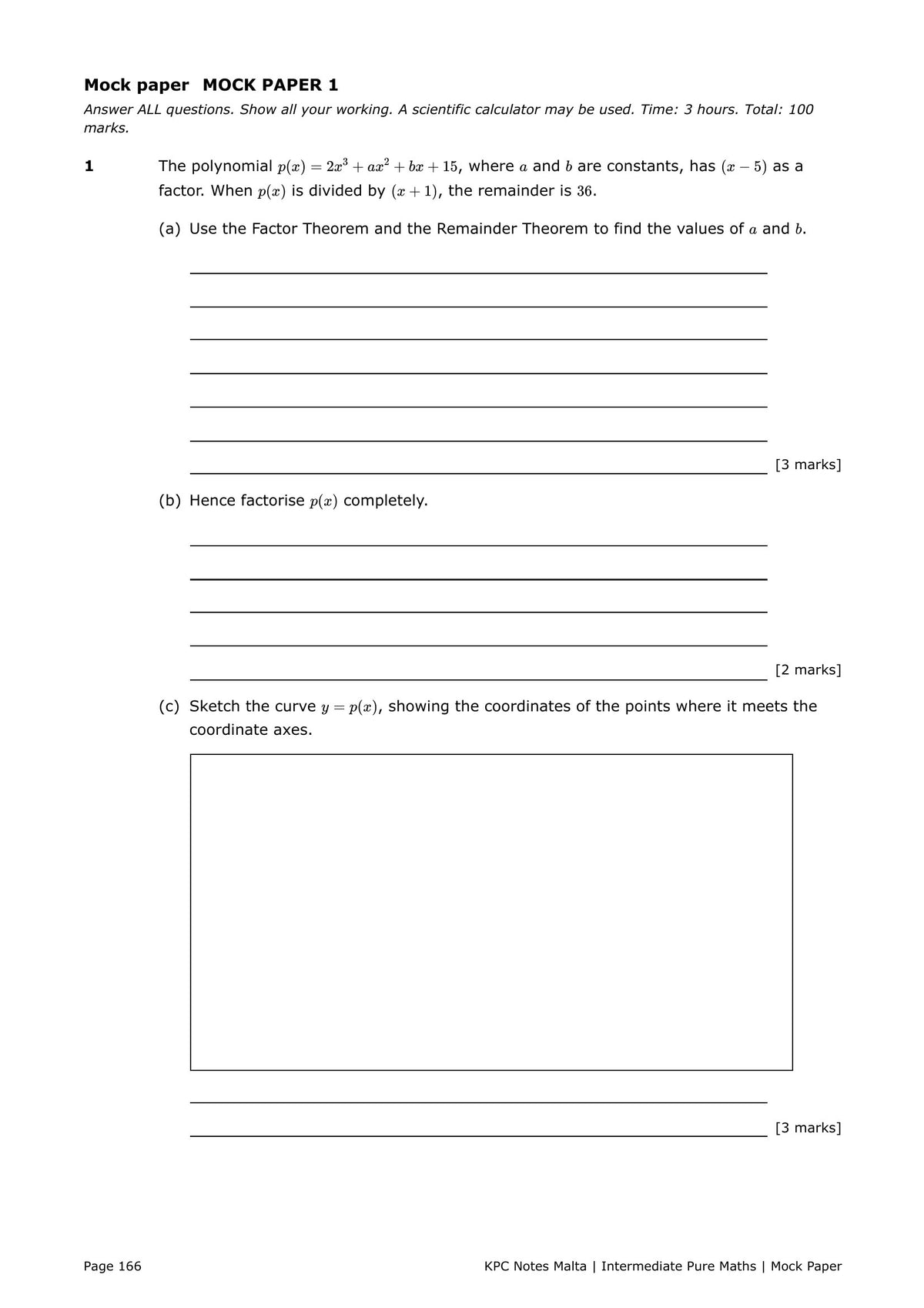 Exam Questions: the first page of Mock Paper 1 (page 166)