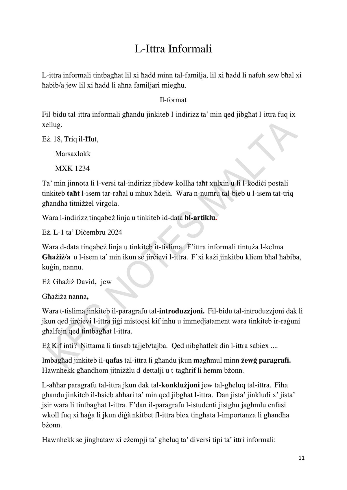 Noti: il-format tal-ittra informali (paġna 11)