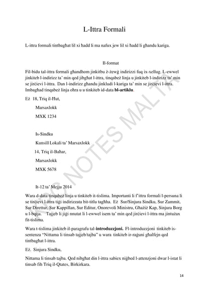 Noti: il-format tal-ittra formali (paġna 14)