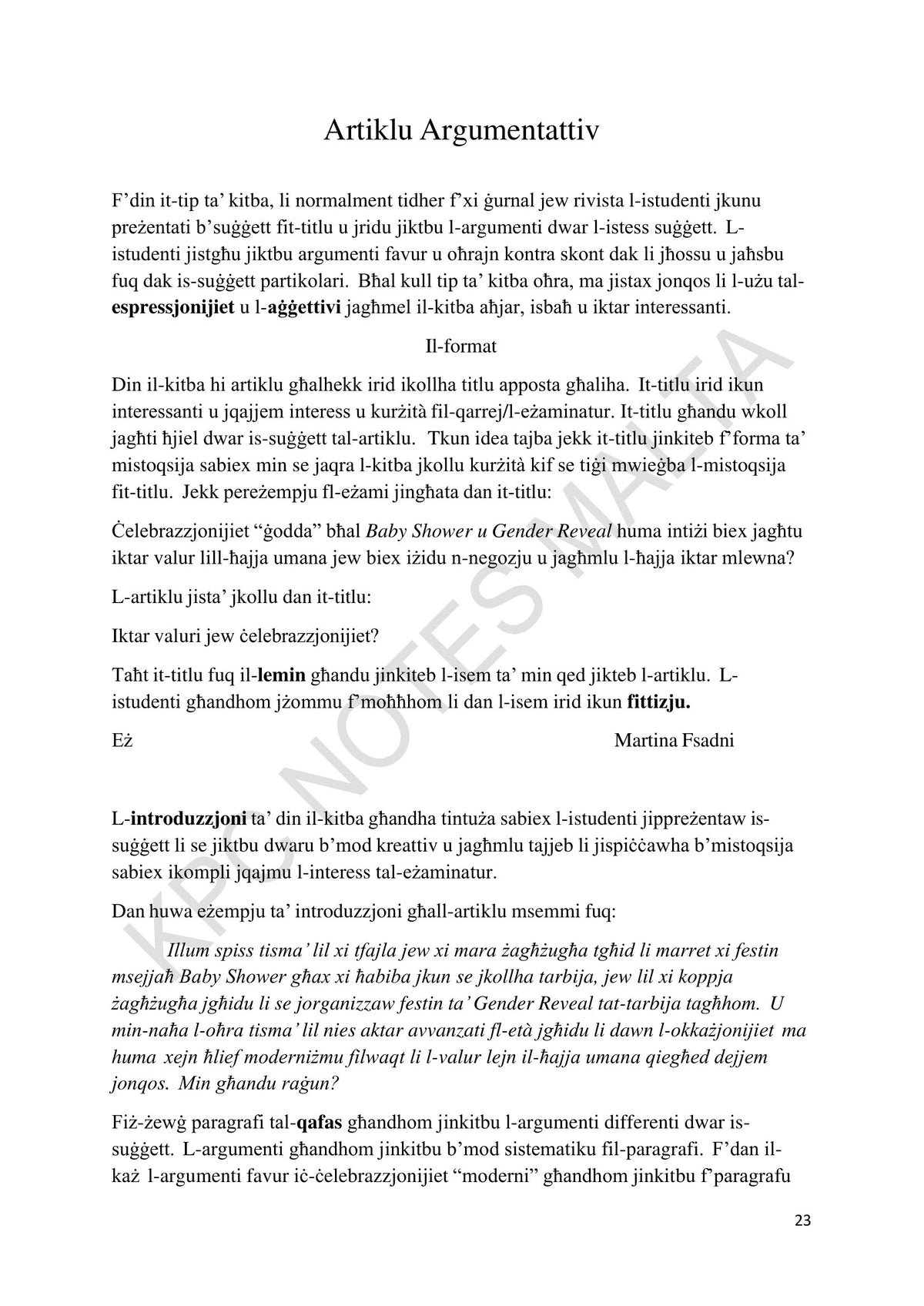 Noti: il-format tal-artiklu argumentattiv (paġna 23)