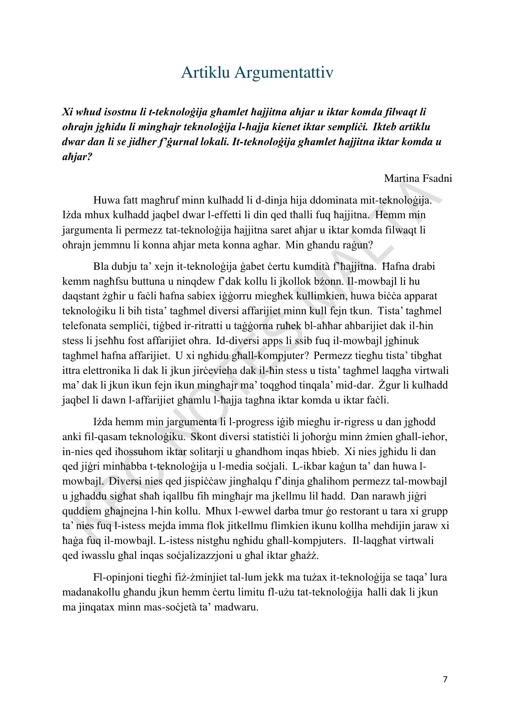 Komponimenti Mudelli: artiklu argumentattiv (paġna 7)