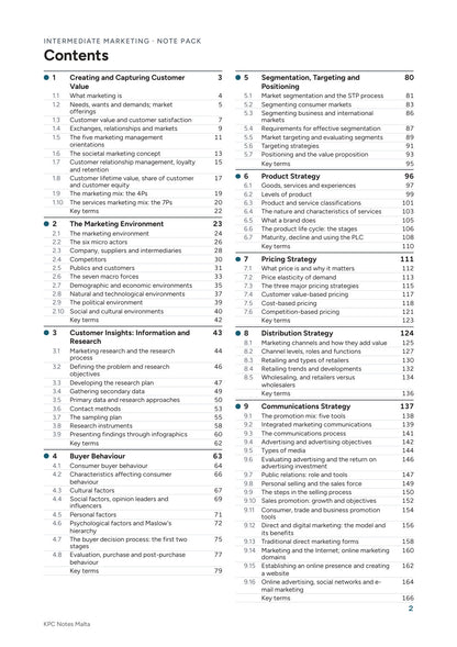 Intermediate Marketing, Note Pack: contents (page 2)