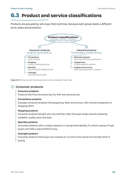 Intermediate Marketing, Note Pack: product and service classifications (page 101)