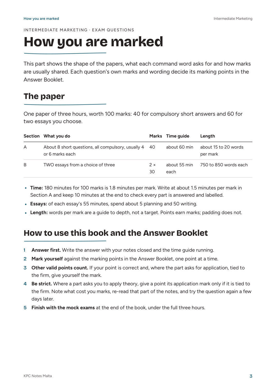 Intermediate Marketing, Exam Questions: how you are marked (page 3)