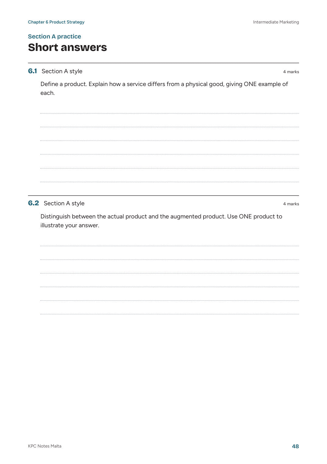 Intermediate Marketing, Exam Questions: Section A short answers (page 48)