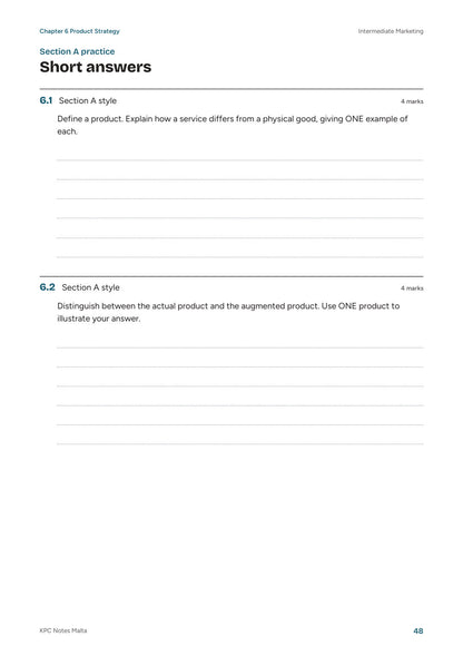 Intermediate Marketing, Exam Questions: Section A short answers (page 48)