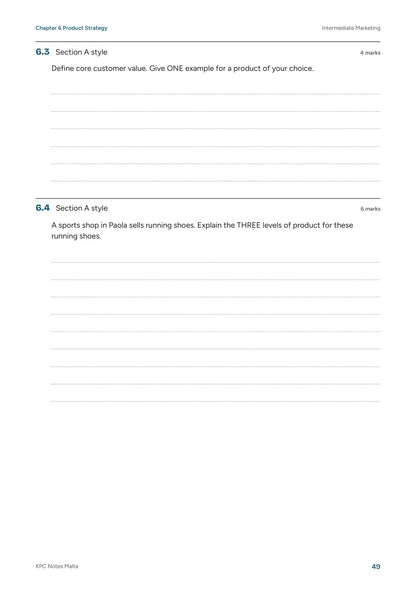 Intermediate Marketing, Exam Questions: Section A with answer space (page 49)