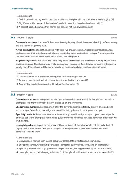 Intermediate Marketing, Answer Booklet: model answers with marking points (continued) (page 70)