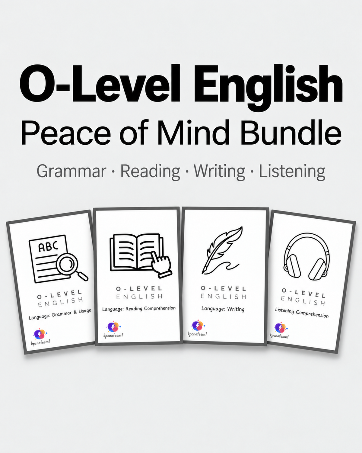 O-Level English Peace of Mind Bundle: Grammar, Reading, Writing and Listening workbooks from KPC Notes Malta