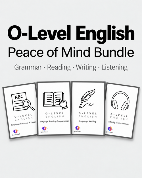 O-Level English Peace of Mind Bundle: Grammar, Reading, Writing and Listening workbooks from KPC Notes Malta