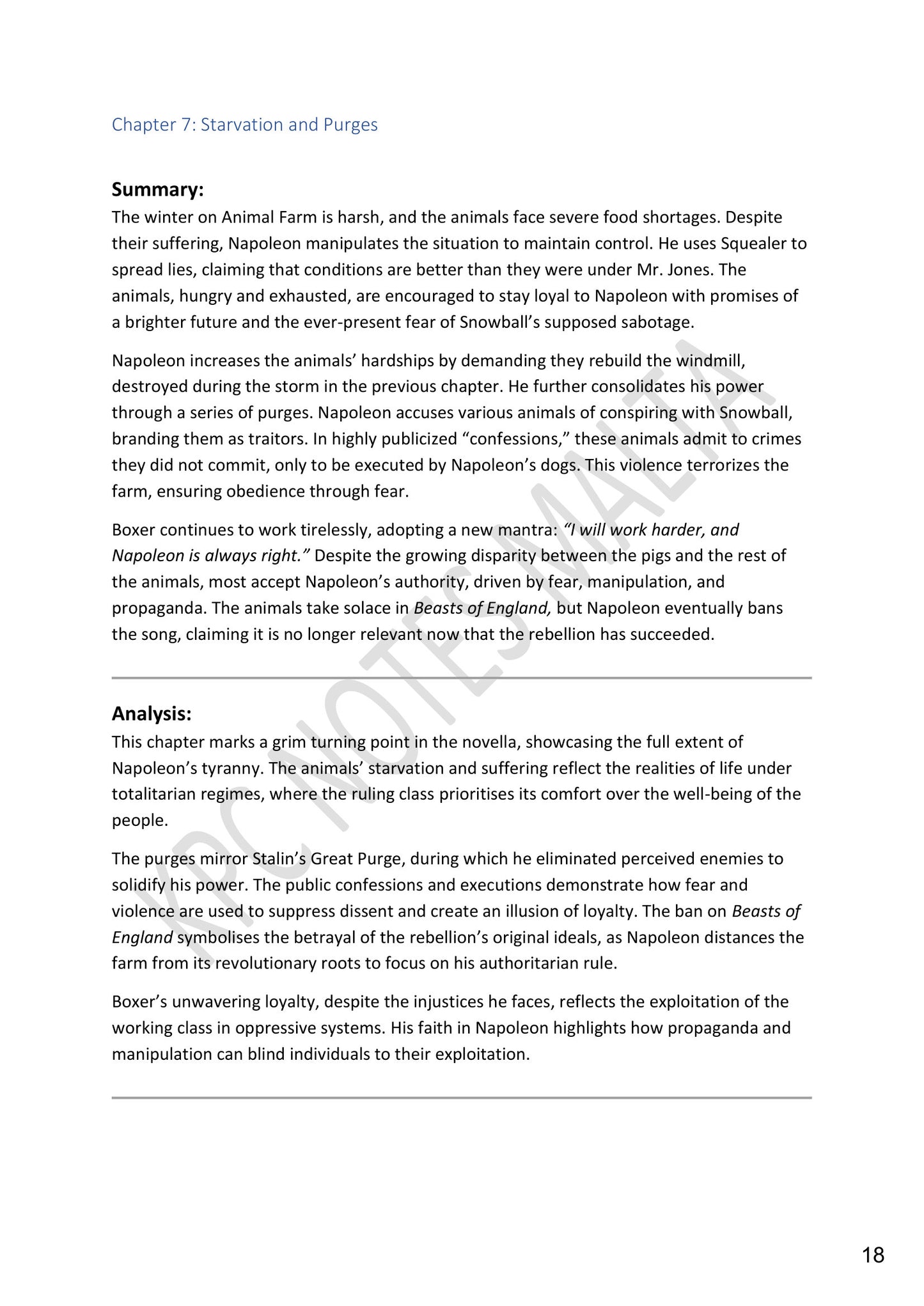Chapter Summaries: Chapter 7, starvation and the purges (page 18)