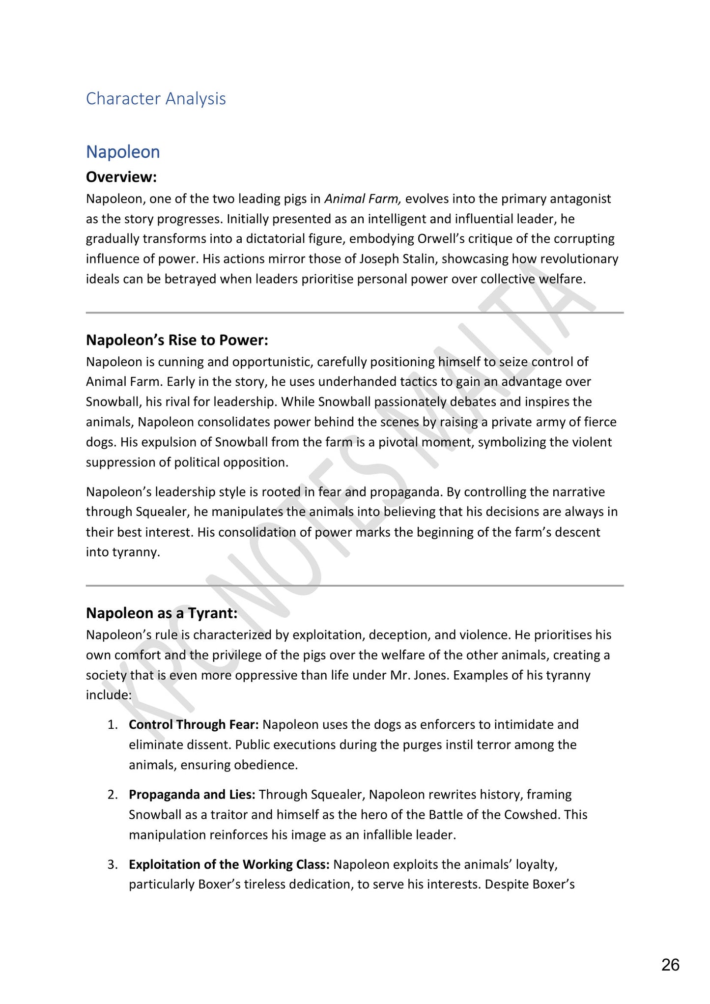 Character Analysis: Napoleon, his rise to power and his tyranny (page 26)