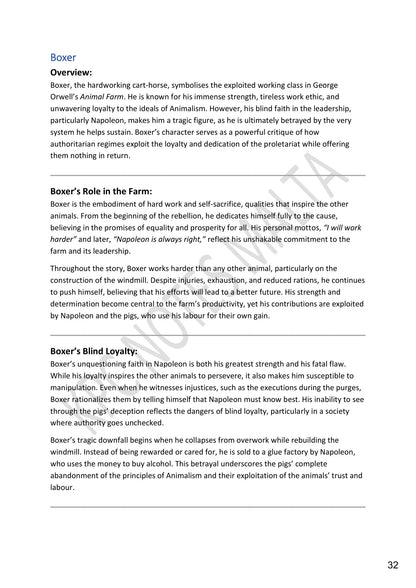 Character Analysis: Boxer as the exploited working class (page 32)