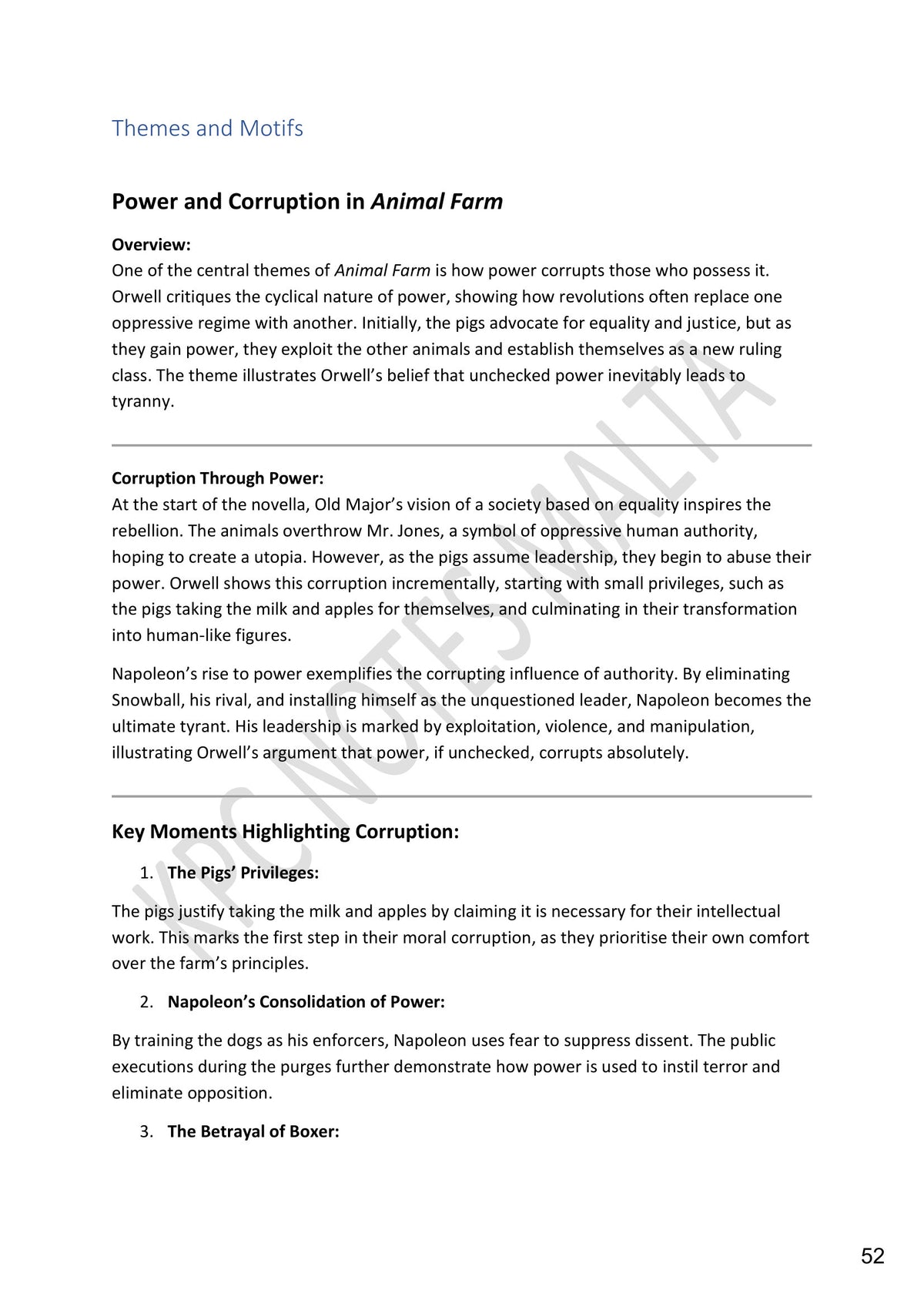 Themes and Motifs: power and corruption (page 52)