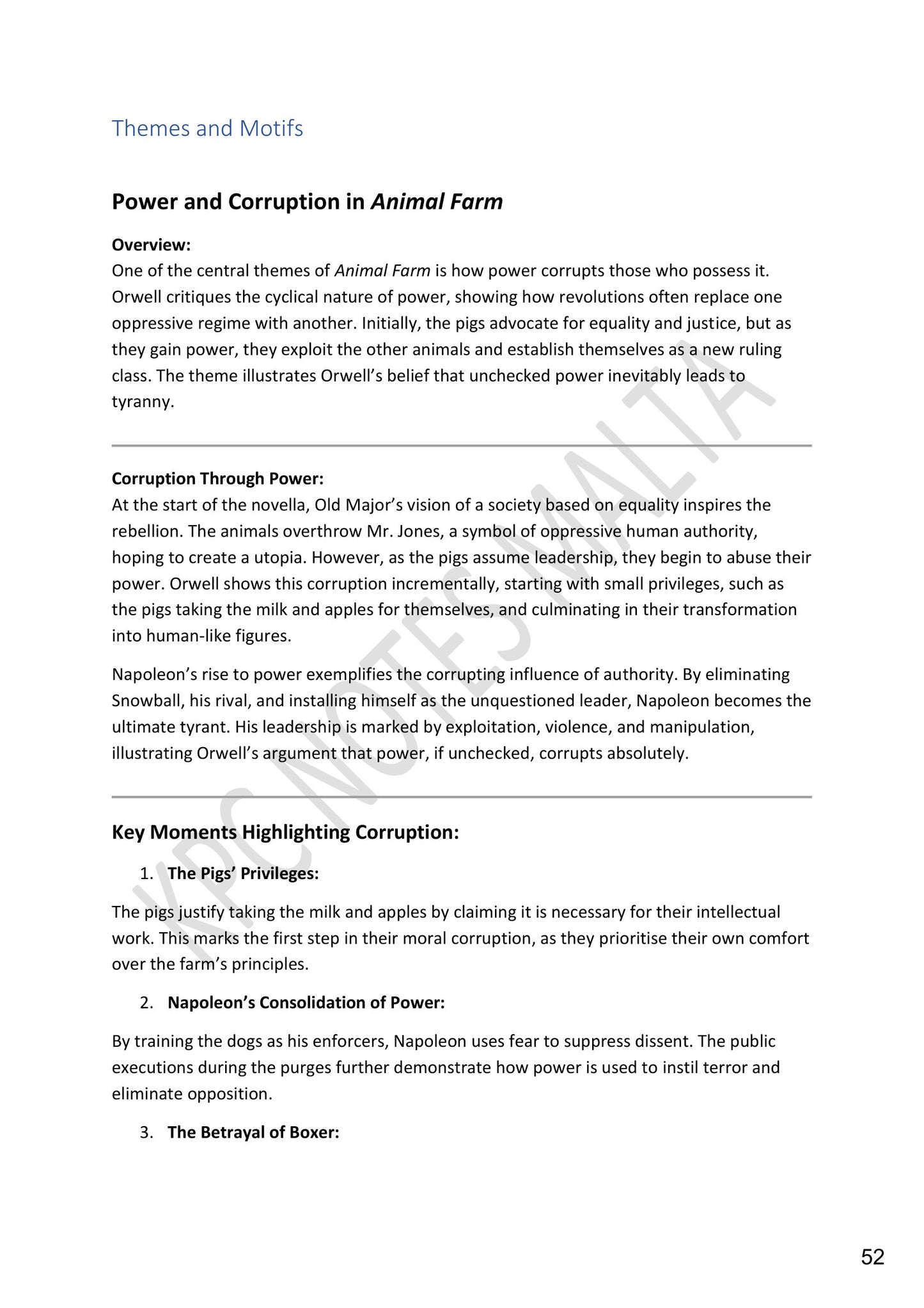 Themes and Motifs: power and corruption (page 52)