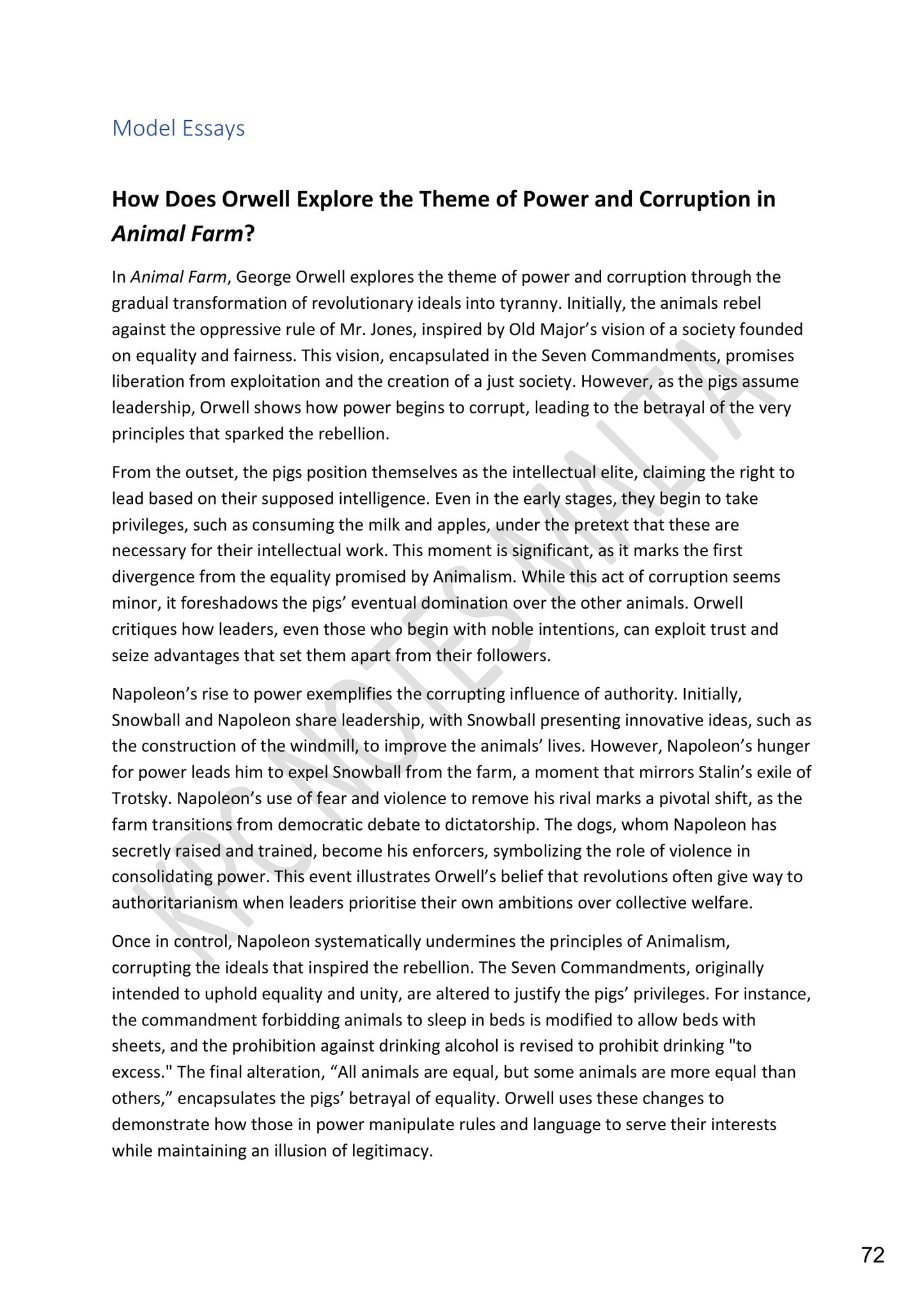 Model Essays: a full essay on power and corruption (page 72)