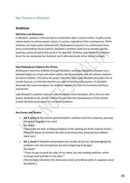 Key Themes: ambition, and how Shakespeare explores it (page 20)