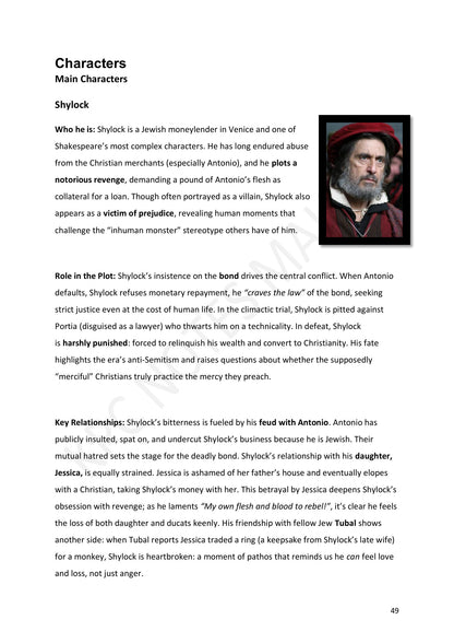 Characters: Shylock, both villain and victim of prejudice (page 49)