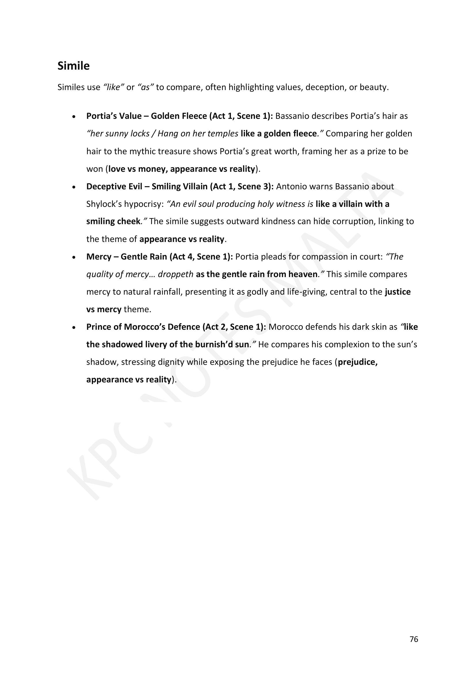 Language: simile, each example tied to a scene and a theme (page 76)