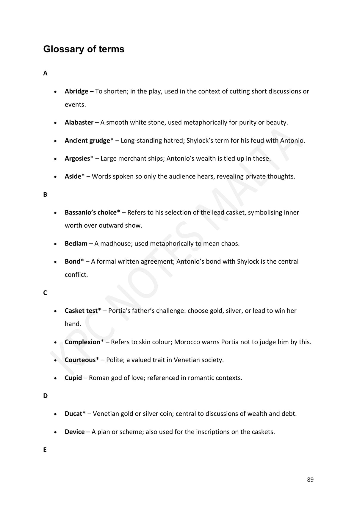 Glossary: the play's vocabulary explained in context (page 89)