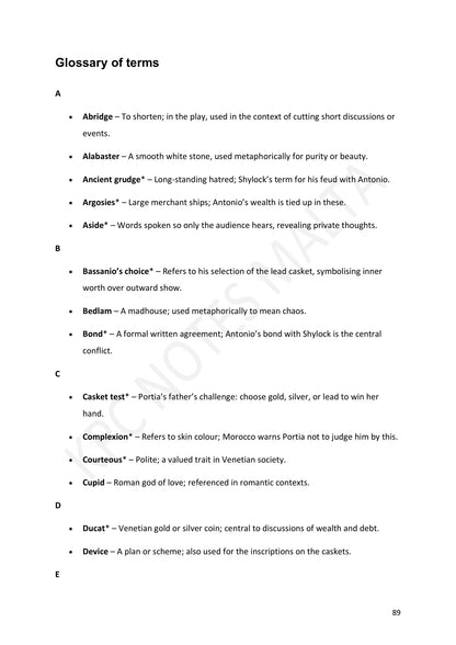 Glossary: the play's vocabulary explained in context (page 89)