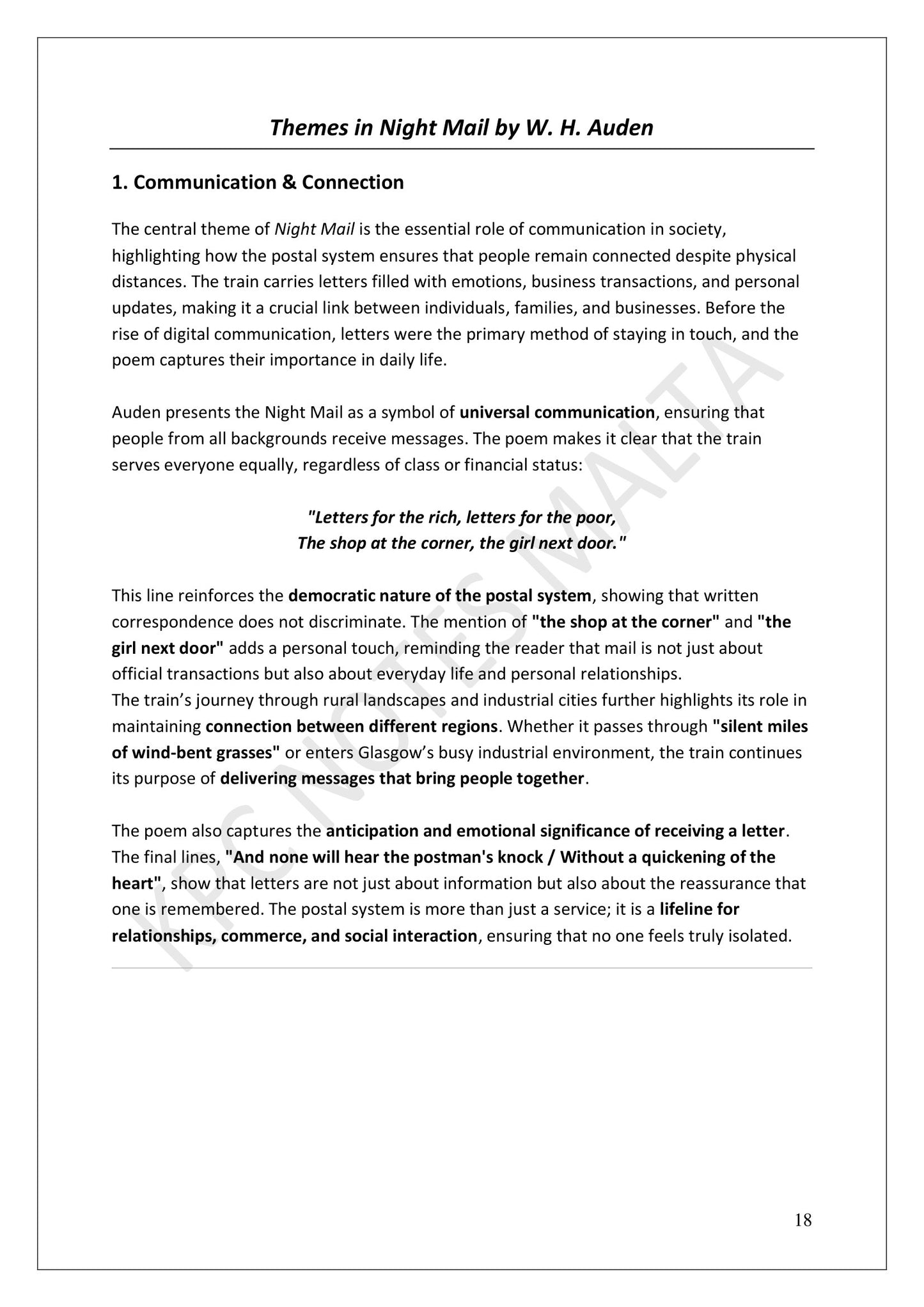 Night Mail: themes, starting with communication and connection (page 18)