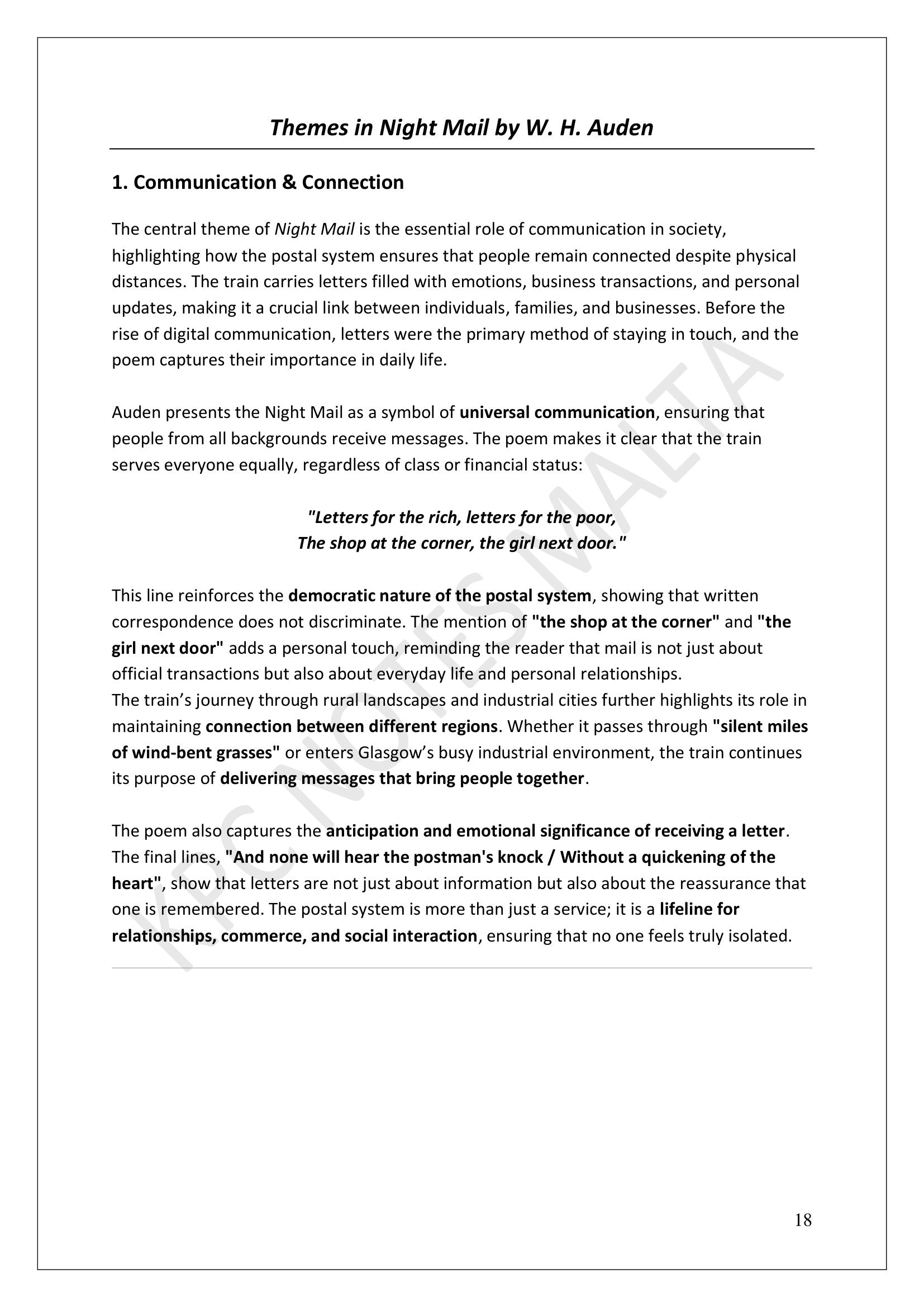 Night Mail: themes, starting with communication and connection (page 18)