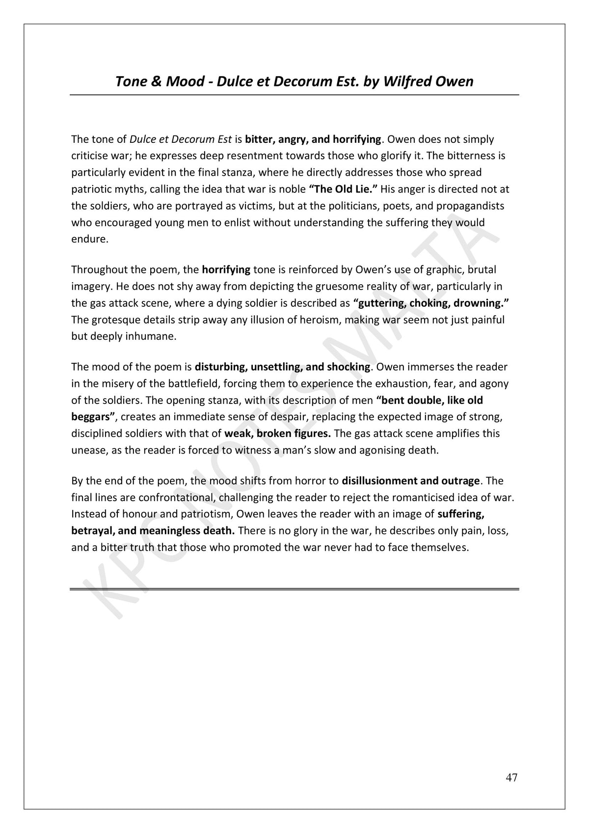 Dulce et Decorum Est: tone and mood, and the Old Lie (page 47)