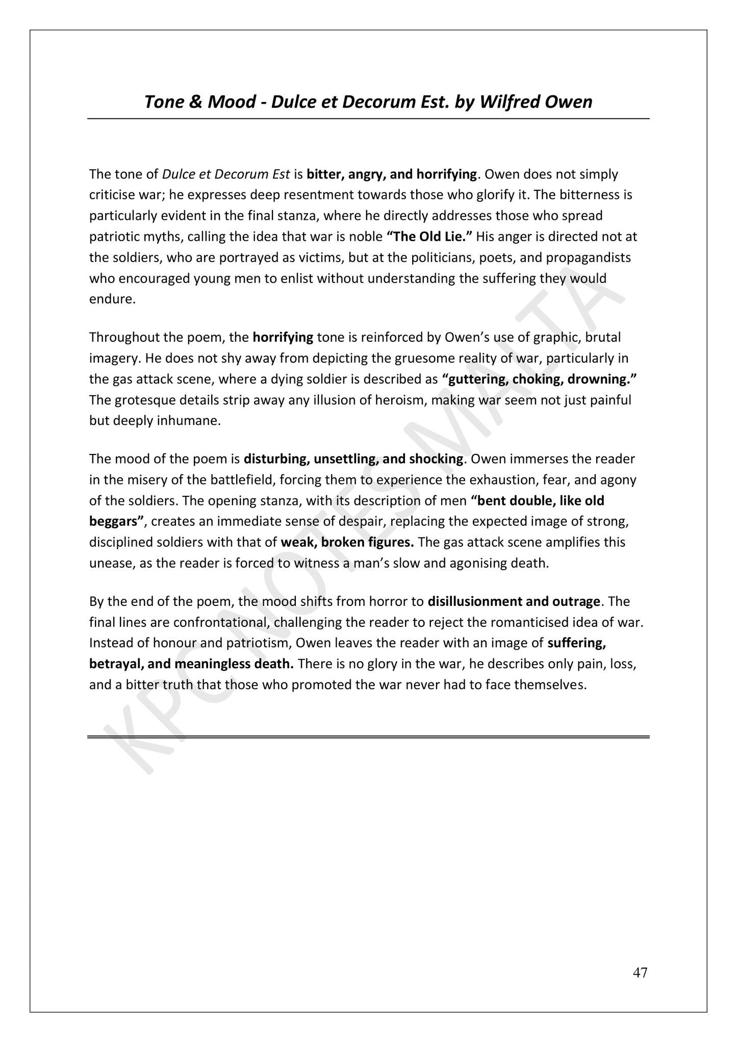 Dulce et Decorum Est: tone and mood, and the Old Lie (page 47)